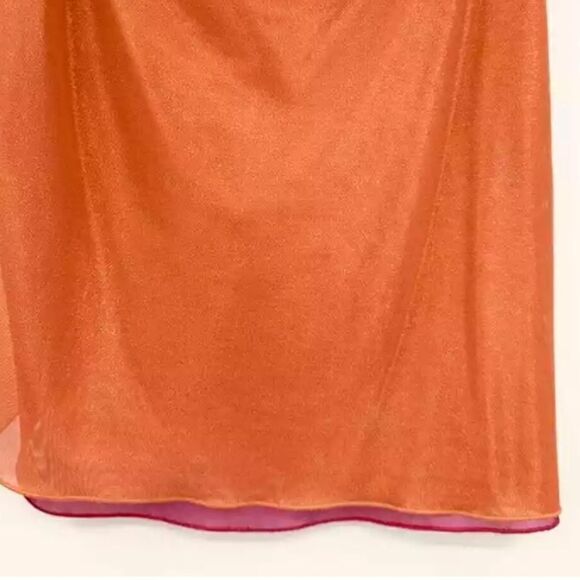 NWT OSEREE SWIMWEAR | Lamé Double Mini Pareo Skirt In orange & Fuscia  Size M/L - Picture 7 of 10